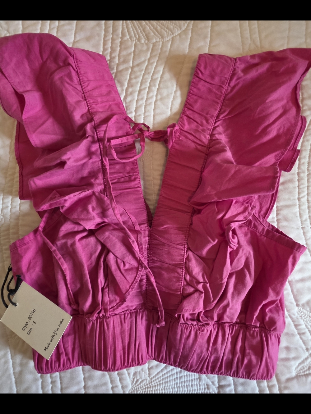 Japna Ruffled Deep V Bandeau Crop Top - Fuchsia Pink